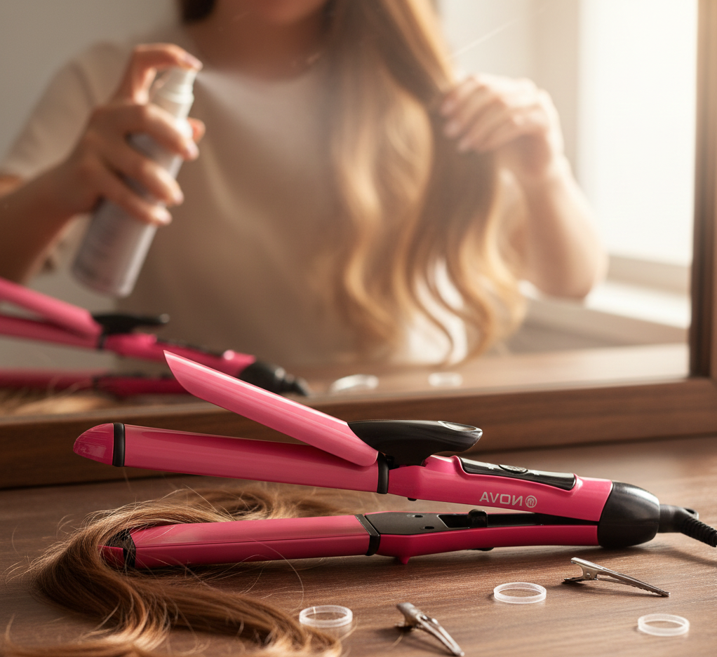 Nova 2-In-1 Hair Straightener & Curler NH-2009 – Quick Heat-Up Ceramic Plates for Sleek Straightening
