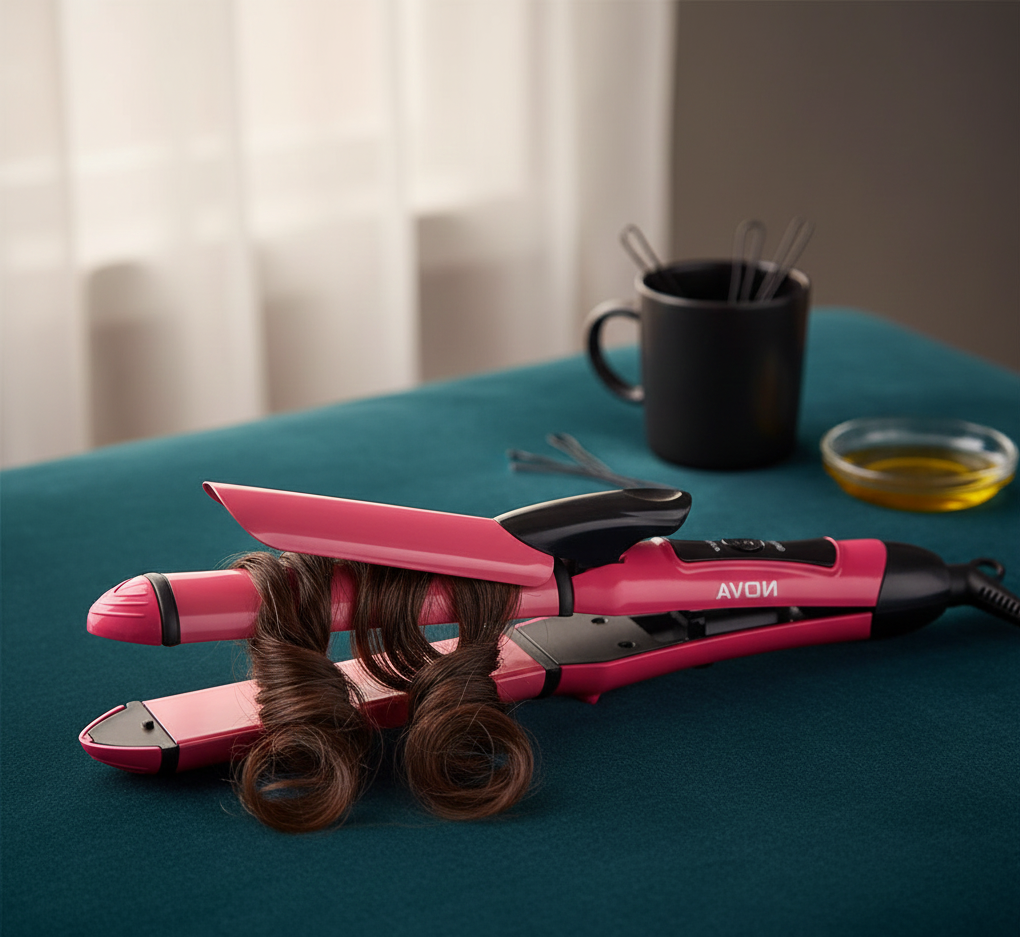 Nova 2-In-1 Hair Straightener & Curler NH-2009 – Quick Heat-Up Ceramic Plates for Sleek Straightening